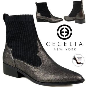 Cecelia New York Tomas Ankle Boot Blacks Pewter Leather Fashion Heel Boots 10